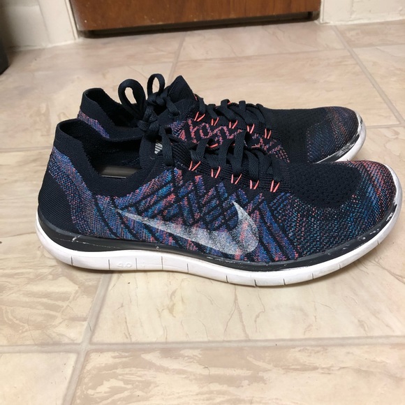 Nike Free 4.0 Flyknit Dark Obsidian Summit White Hot Lava 717075-401 Men sz 10.5 - Picture 1 of 8